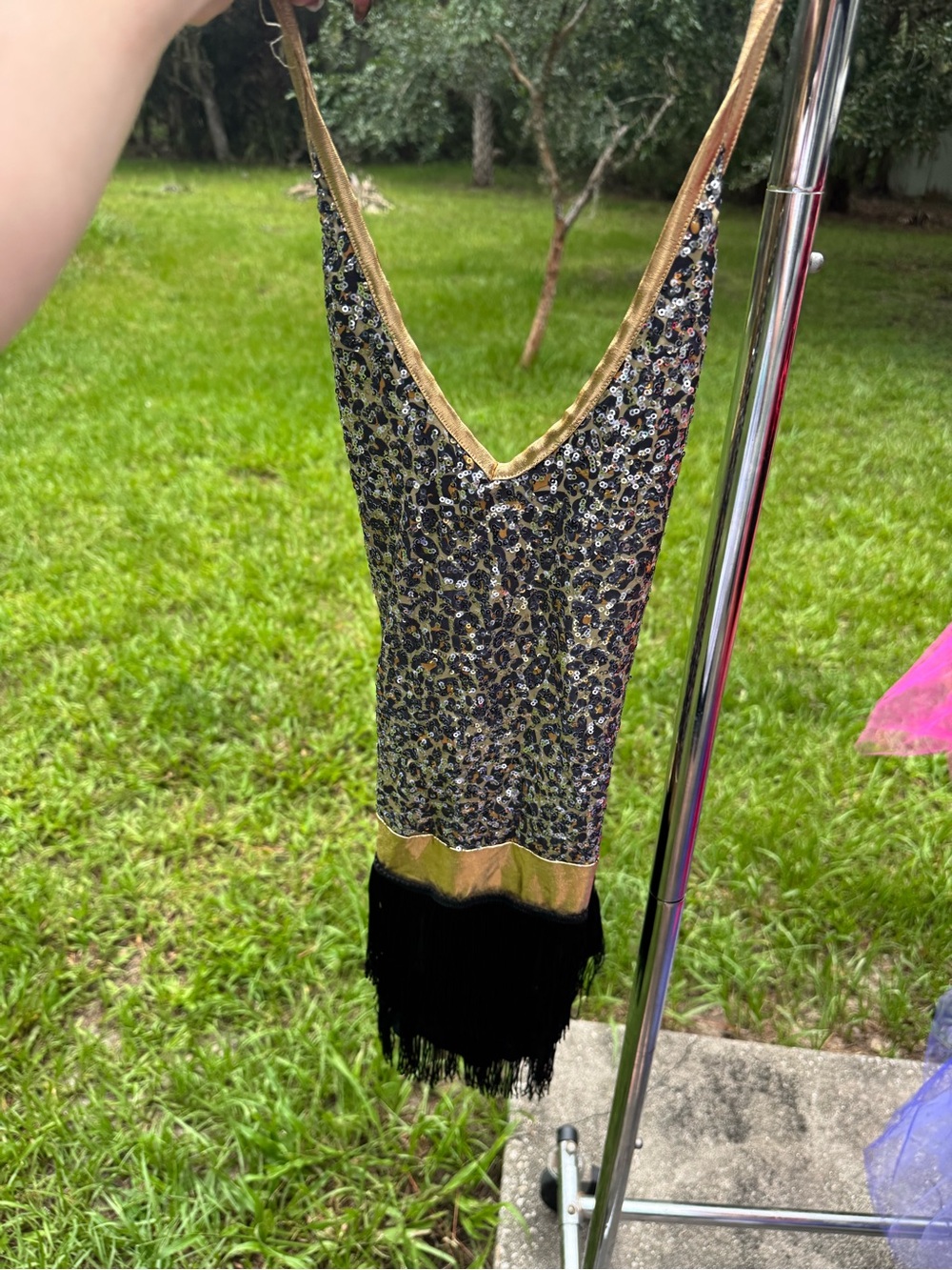 Sequin Leopard Print Fringe Mini Dress with Gold Trim dance costume